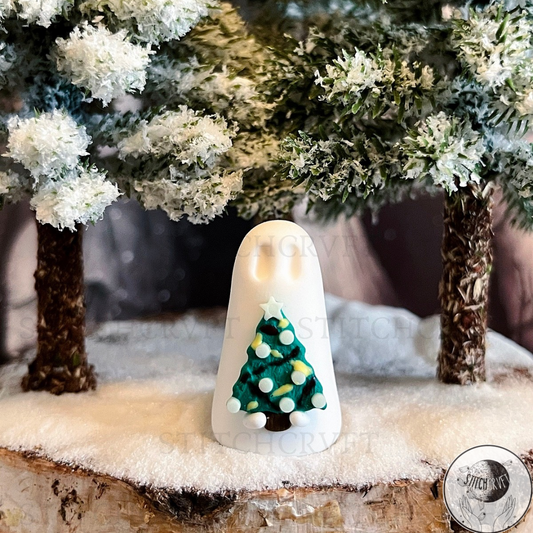 Ghost holding tiny christmas tree | Handmade to order