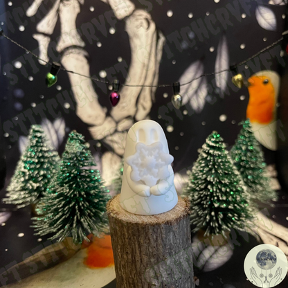 Spookmas Ghost holding tiny sparkling snowflake | Handmade to order