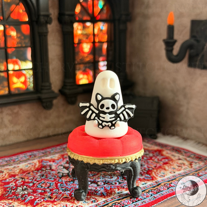Ghost holding black skelebat | Handmade to order