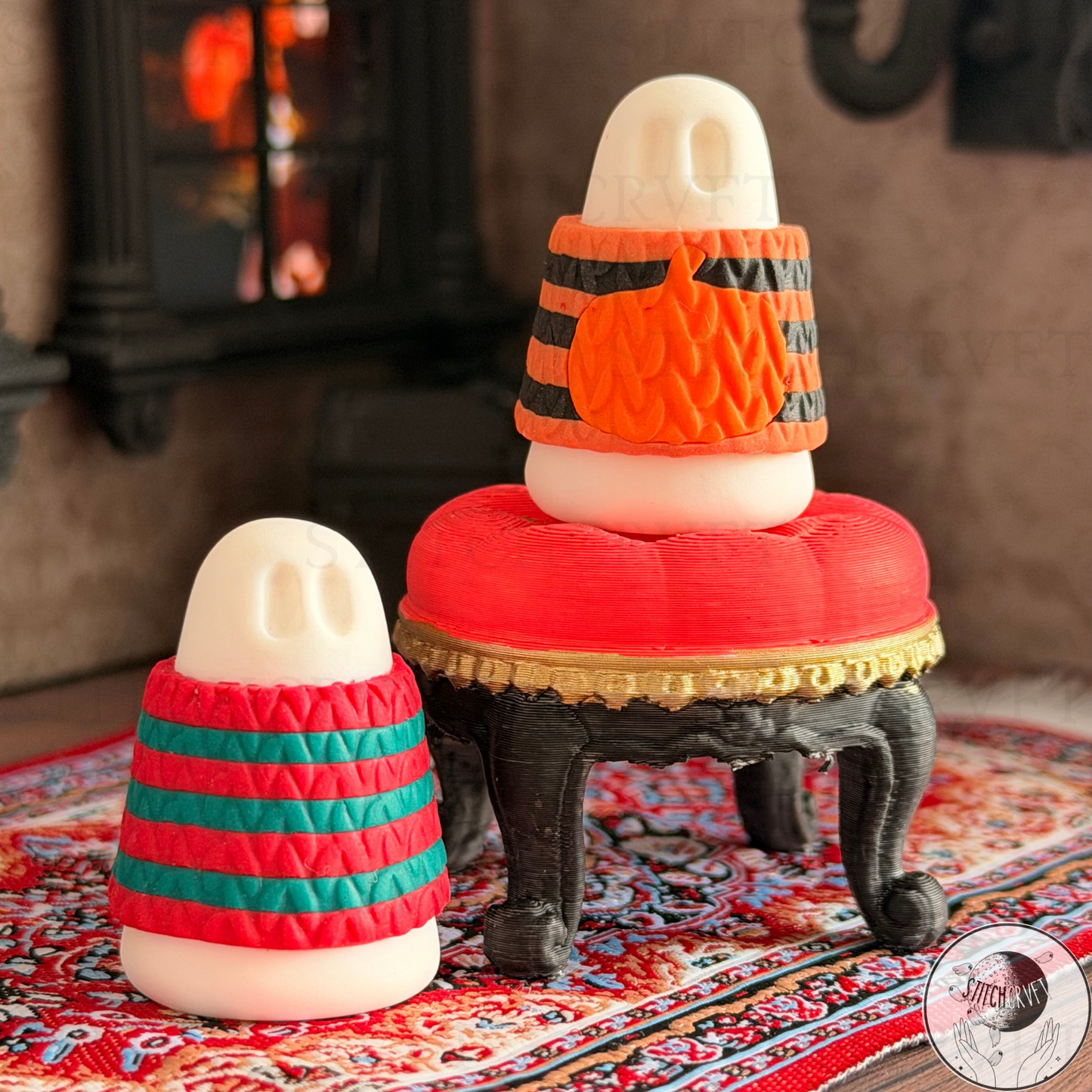 Ghost wearing spooky striped jumper | Handmade to order