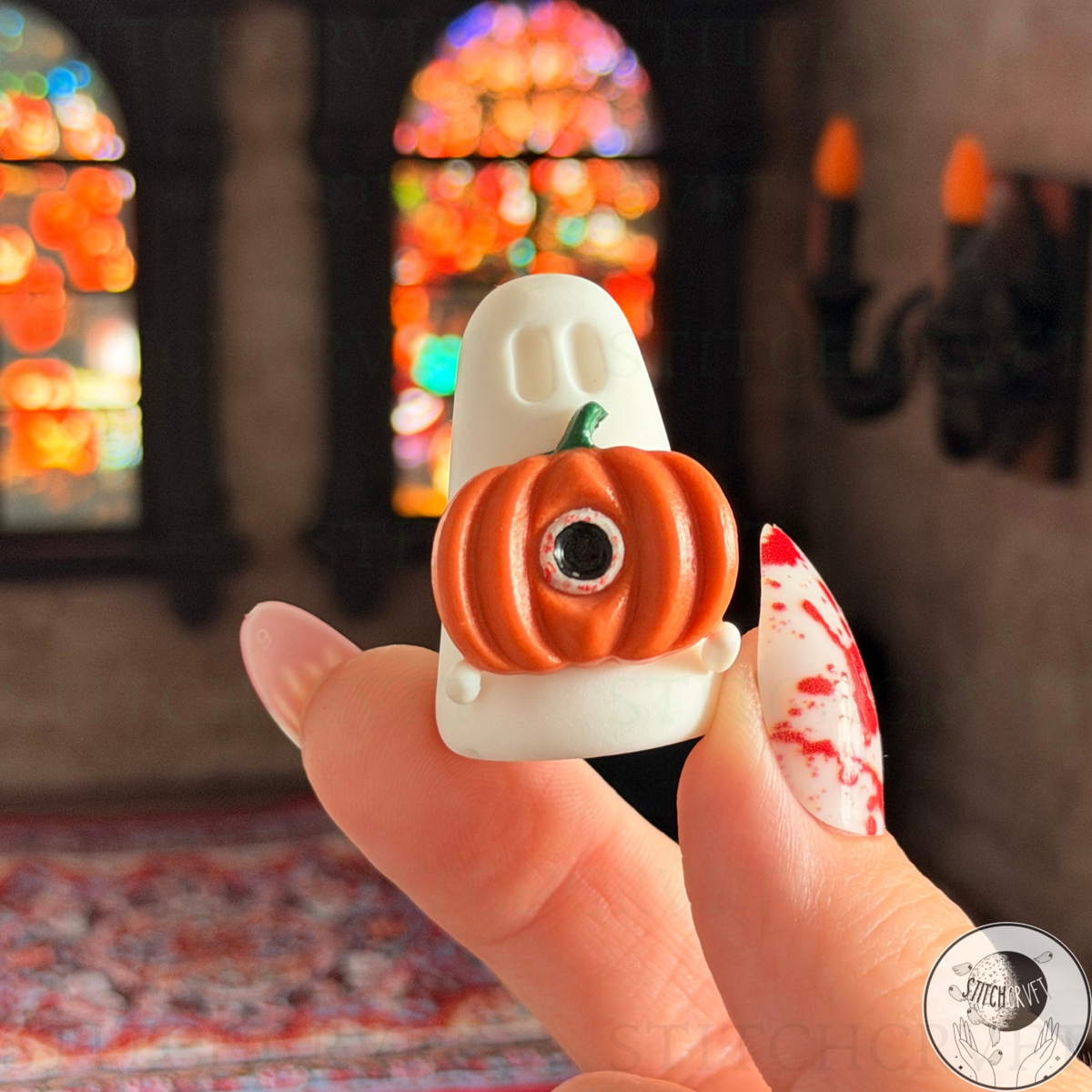 Ghost holding eyeball pumpkin | Handmade to order