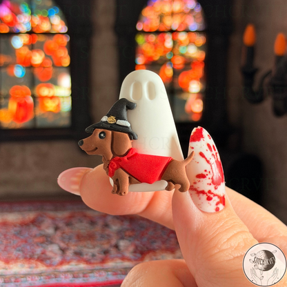 Ghost with witchy wiener dog familiar   | Handmade to order