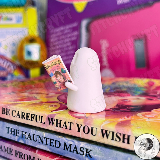 Ghost holding tiny spooky book 90s edition | Handmade to order