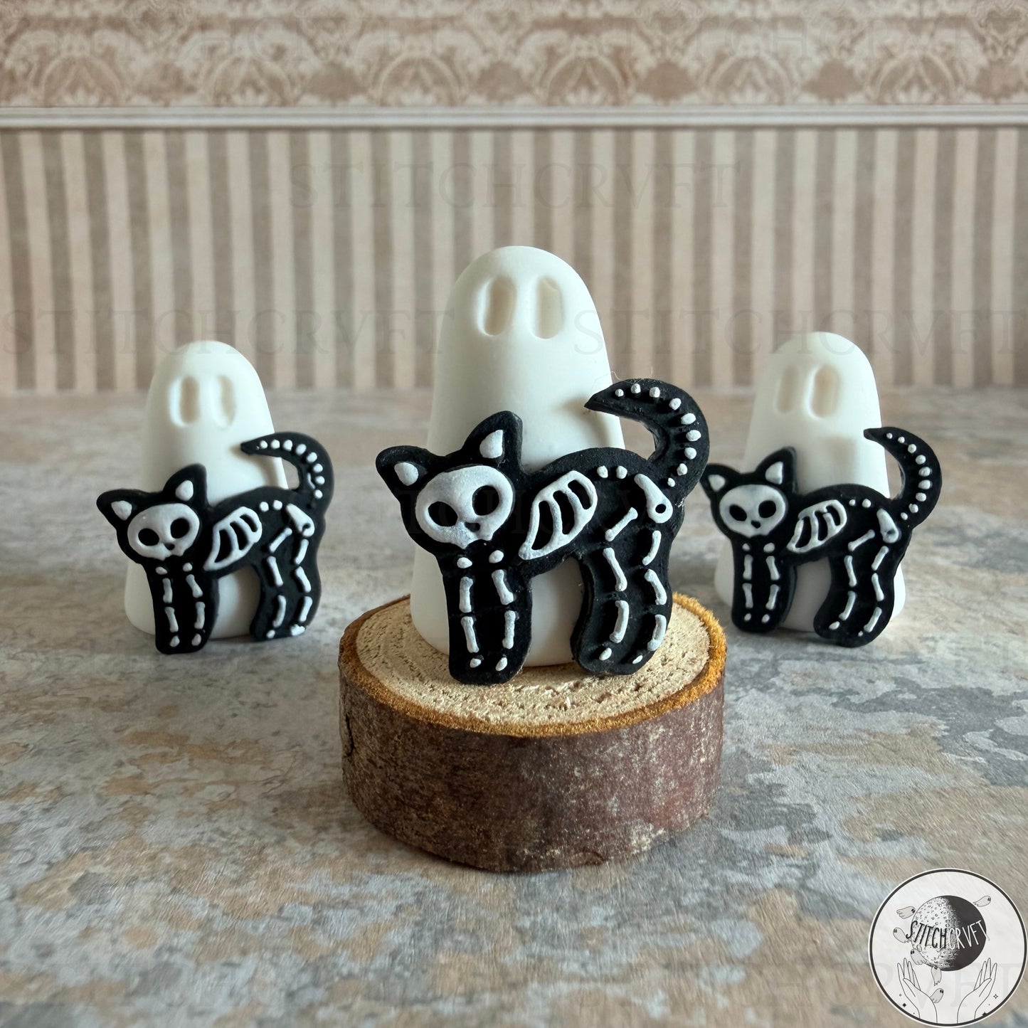 Ghost with Skelecat familiar  | Handmade to order