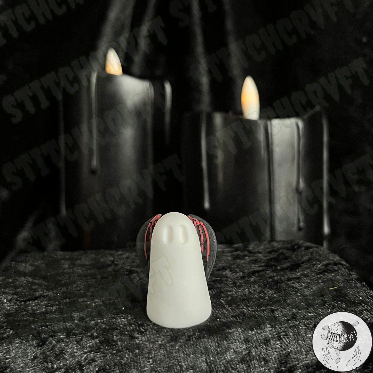 Ghost with black and red bat wings | Handmade to order