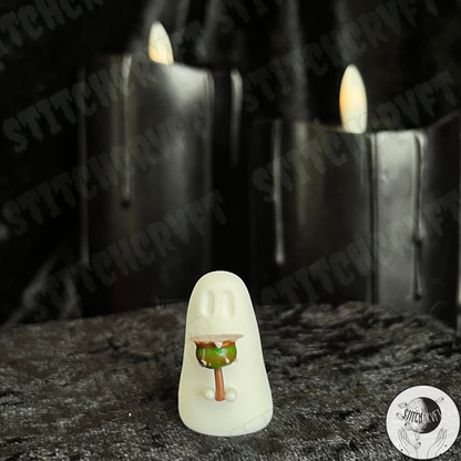 Ghost holding tiny caramel apple | Small batch