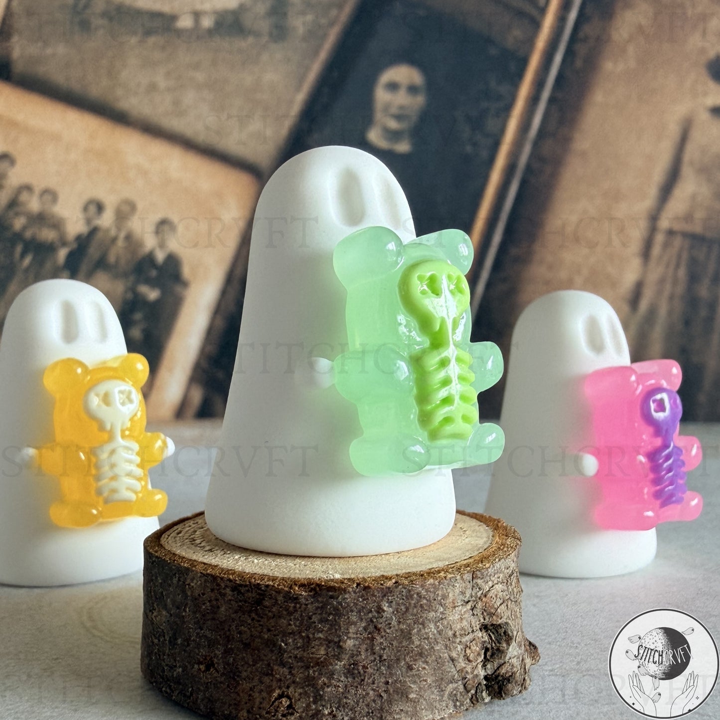 Ghost holding skele-gummy bear | Handmade to order