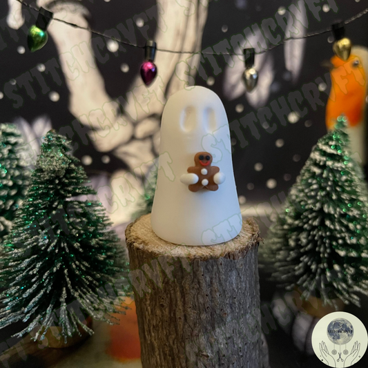 Ghost holding tiny gingerbread | Handmade to order