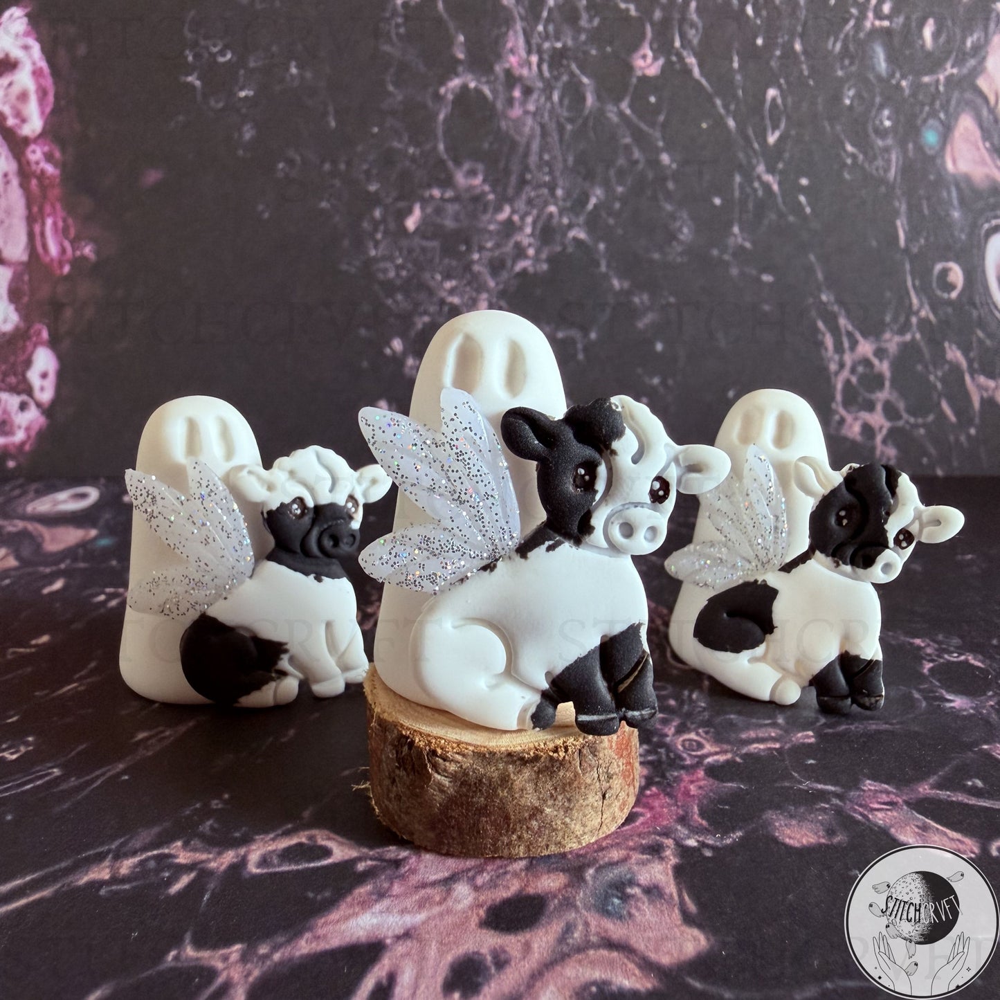 Ghost with fairy cow familiar | Handmade to order