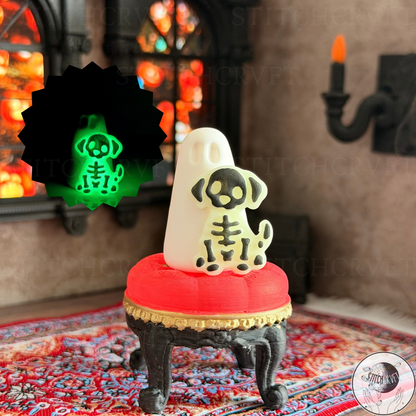 Ghost with glowing skeleton dog familiar | Handmade to order