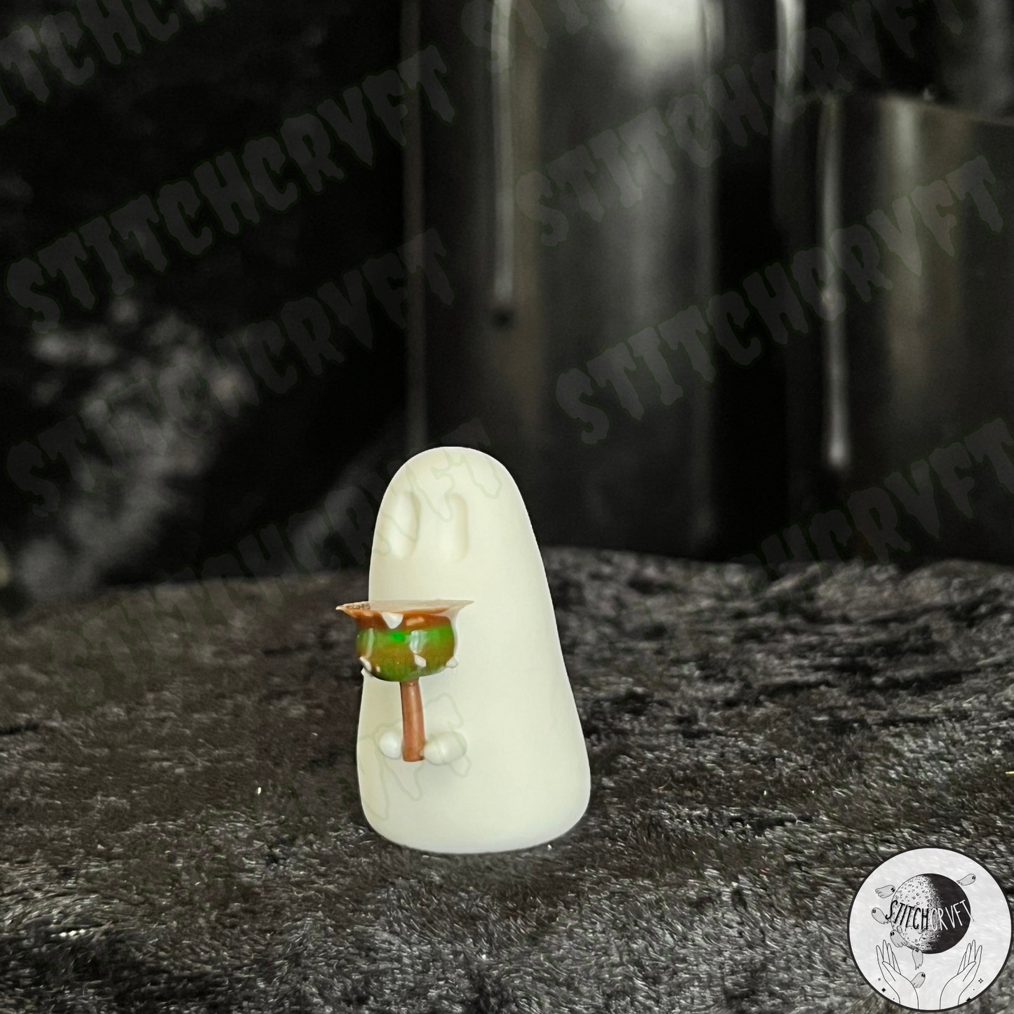 Ghost holding tiny caramel apple | Small batch