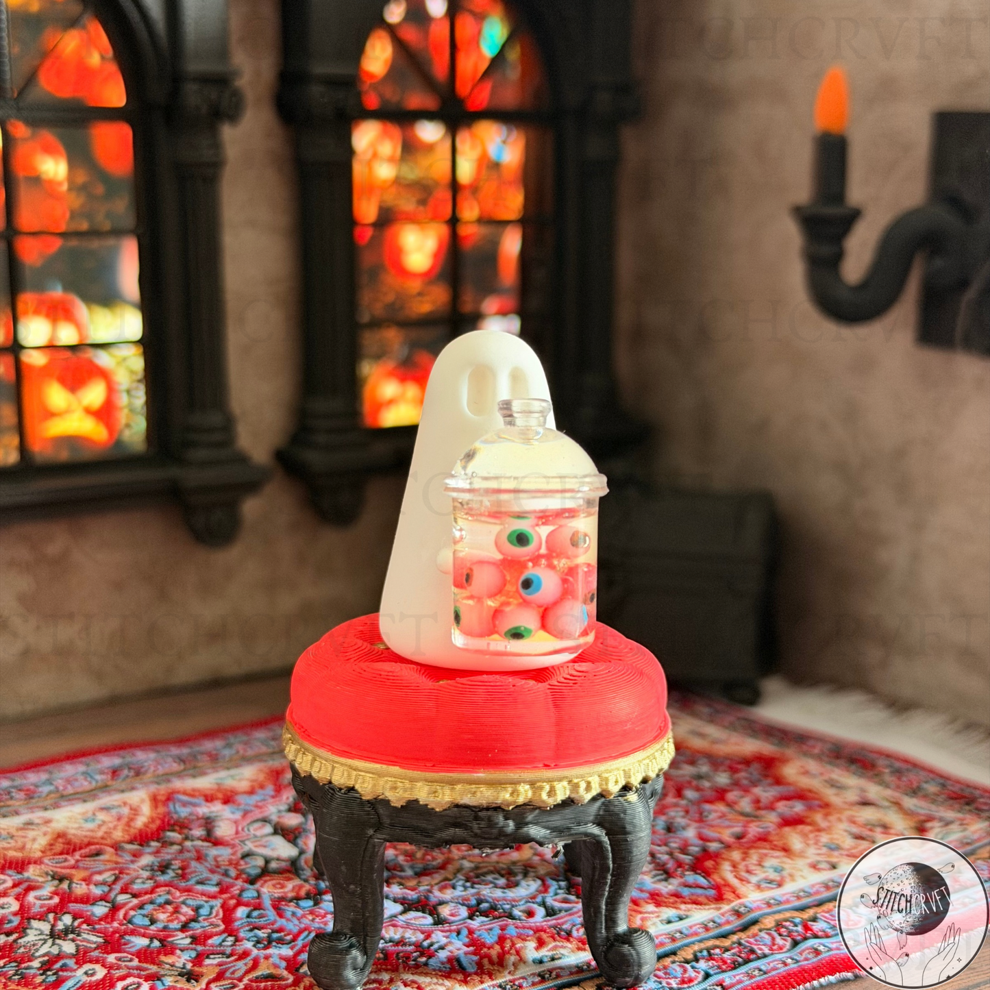 Ghost holding mini jar of eyeballs | Handmade to order