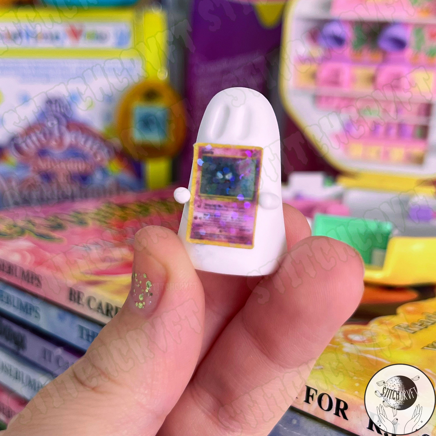 Ghost holding tiny shiny game card 90s edition | Limited small batch