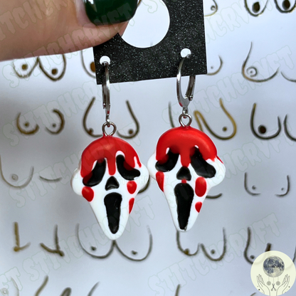 Ghostie blood drip effect mask earrings  | Handmade to order