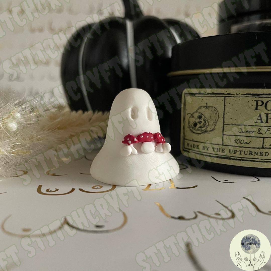 Ghost holding mushroom trio | Handmade to order