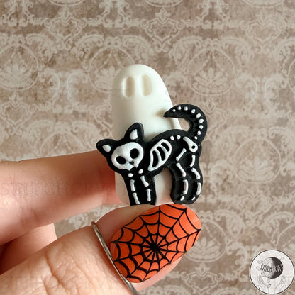 Ghost with Skelecat familiar  | Handmade to order