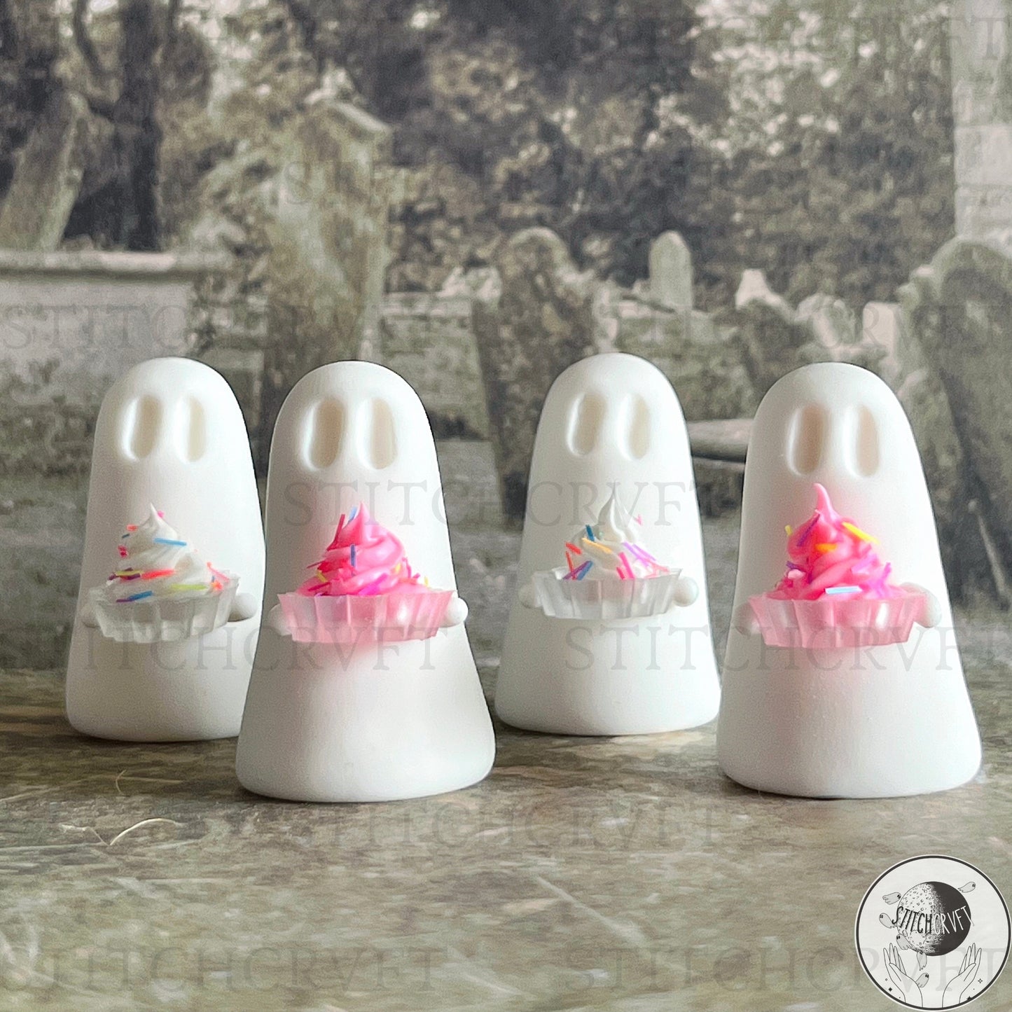 Ghost holding tiny ice-cream sundae  | Limited small batch