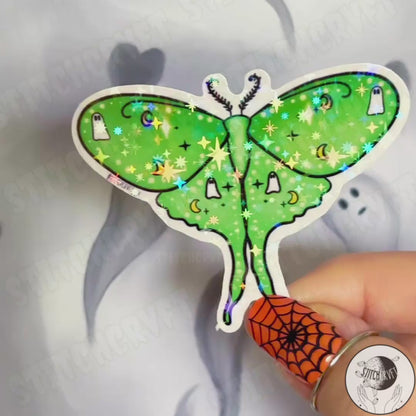 Shiny ghost moon moth sticker | Handmade to order