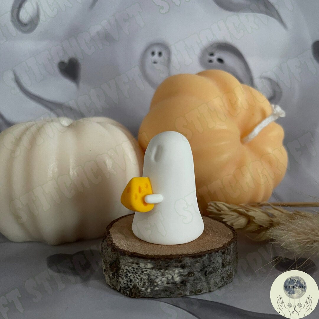 Ghost holding tiny cheese wedge | Handmade to order