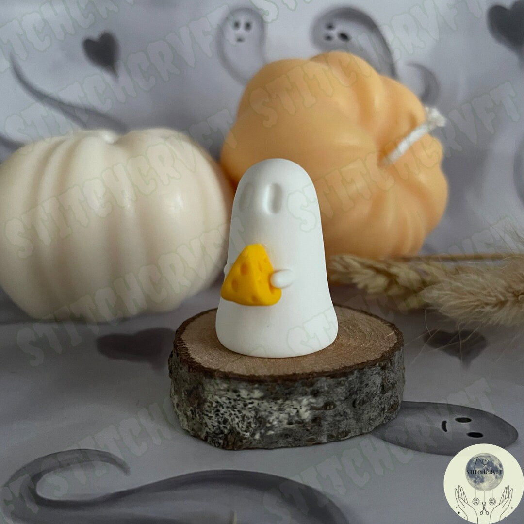 Ghost holding tiny cheese wedge | Handmade to order