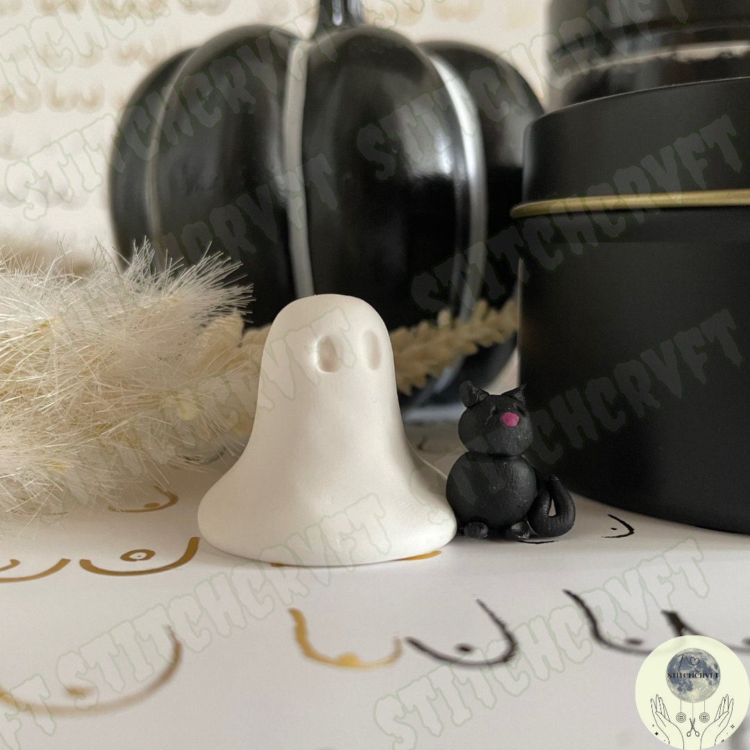 Ghost with black cat familiar | Handmade to order