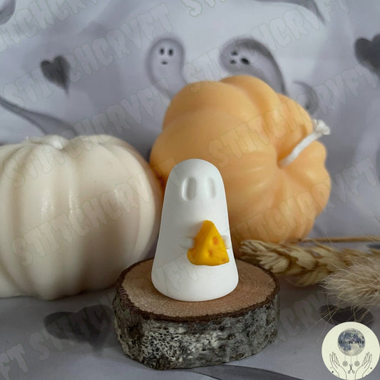 Ghost holding tiny cheese wedge | Handmade to order