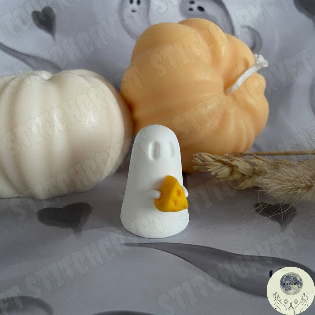 Ghost holding tiny cheese wedge | Handmade to order