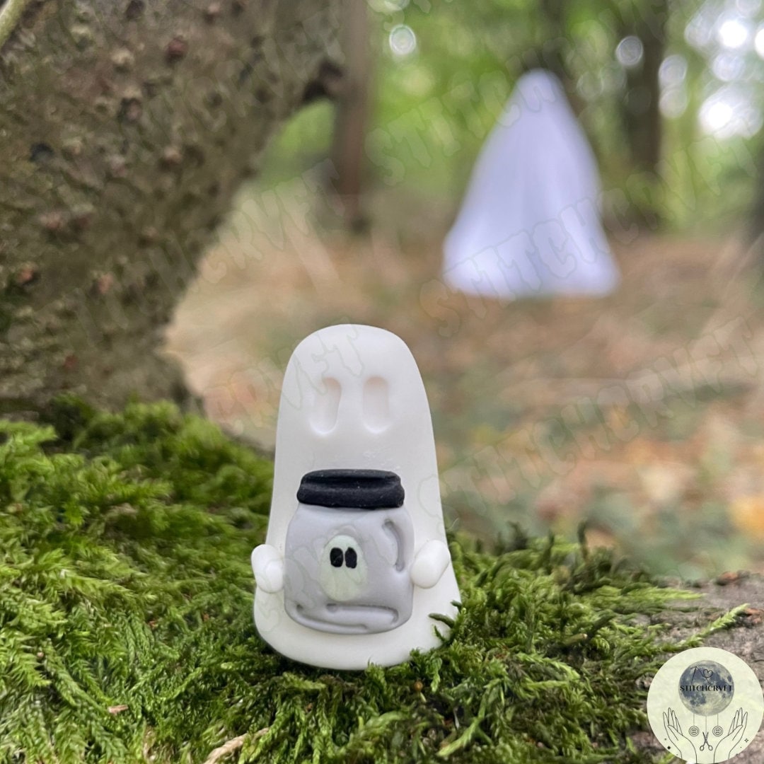 Ghost holding tiny glowing ghost in jar | Handmade to order