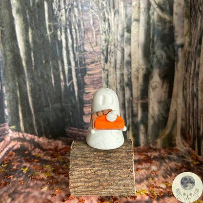 Ghost holding tiny pumpkin pie slice | Handmade to order