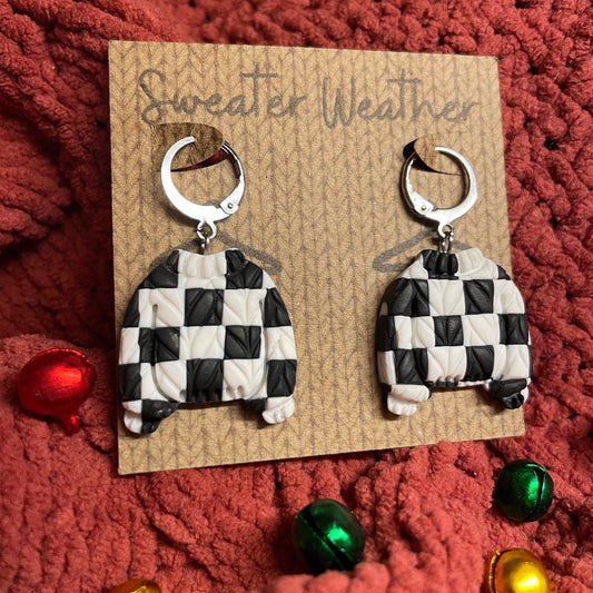 Sweater weather chequered jumper earrings