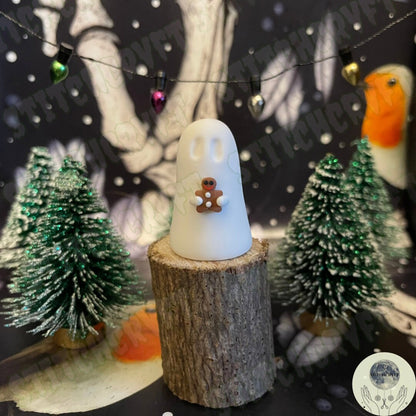 Ghost holding tiny gingerbread | Handmade to order