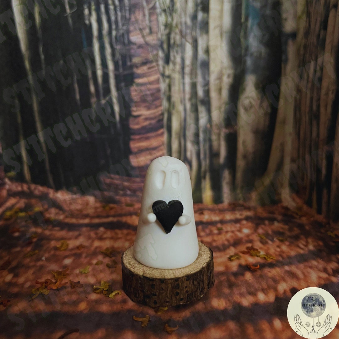 Ghost with black heart offering | Handmade to order