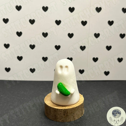 Ghost holding tiny pickle | Handmade to order