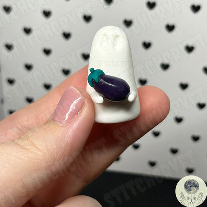 Ghost holding tiny eggplant/aubergine | Handmade to order