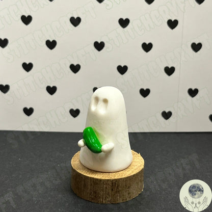 Ghost holding tiny pickle | Handmade to order