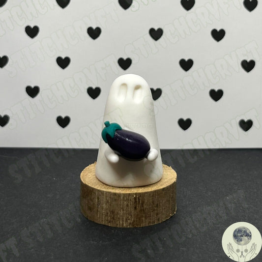 Ghost holding tiny eggplant/aubergine | Handmade to order