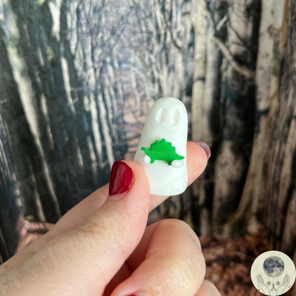 Ghost holding tiny stegosaurus | Handmade to order